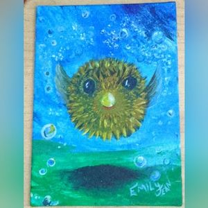 Blowfish 5x7 painting original hand made #cuteanimals cartoon fish